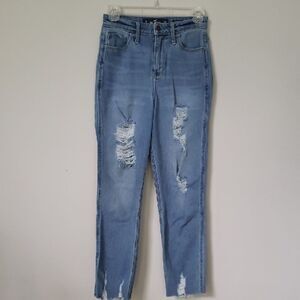 Hollister Denim Womens Juniors 1 Ultra High Rise Mom Jeans Cropped Distressed